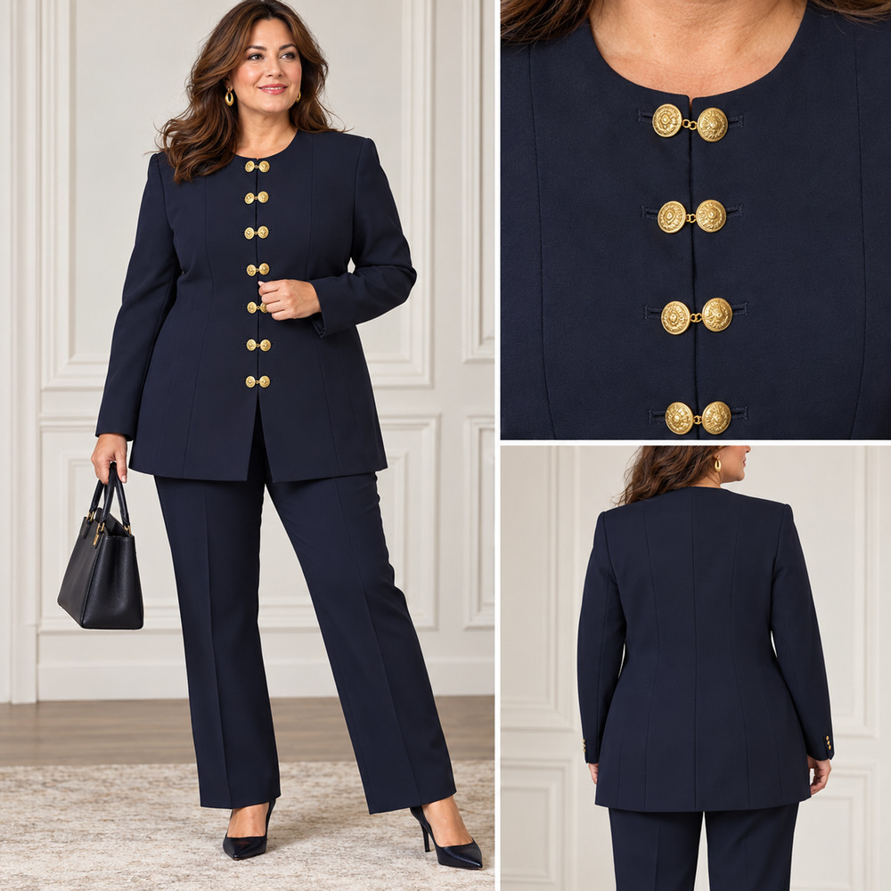 Vintage Ellen Tracy Navy Wool 18 Longline Jacket Blazer Gold Buttons MSRP $435
